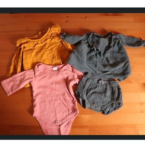 Lot of 4 Baby Clothes Oliver & Rain Size 3-6 months Colored Organics size 18 mon